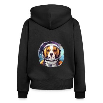 Hund als Astronaut - Frauen Premium Bio Zip Hoodie - Schwarz - Hinten - Julia (174cm)