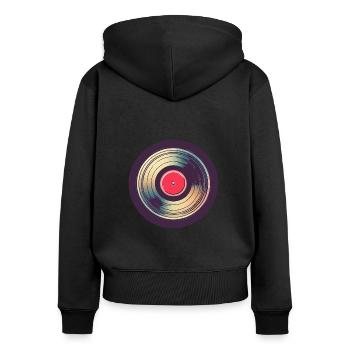 Disque vinyle rétro - Sweat à capuche zippé Premium bio Femme - noir - Dos - Julia (174cm)