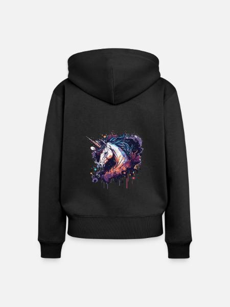 Einhorn Blumen Design - Frauen Premium Bio Zip Hoodie - Schwarz