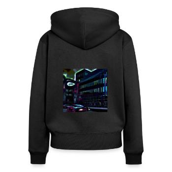 Design “Ingolstadt-2” - Frauen Premium Bio Zip Hoodie - Schwarz - Hinten - Julia (174cm)