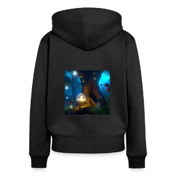 Forêt magique - Sweat à capuche zippé Premium bio Femme - noir - Dos - Julia (174cm)