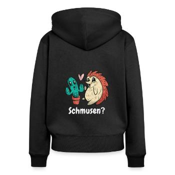 Kaktus zum Schmusen- Lustiger süßer Kaktus - Frauen Premium Bio Zip Hoodie - Schwarz - Hinten - Julia (174cm)
