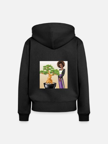 Gemälde Bonsai - Frauen Premium Bio Zip Hoodie - Schwarz