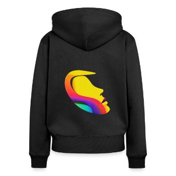 Regenbogen-Frauengesicht: 3D-stromlinienförmiges Design - Frauen Premium Bio Zip Hoodie - Schwarz - Hinten - Julia (174cm)