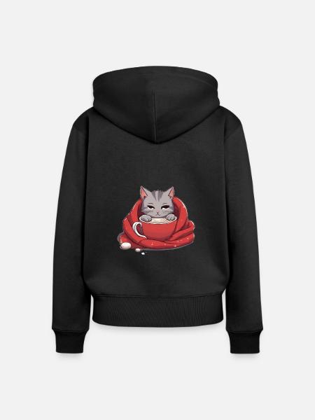 Entzückende Katze - Frauen Premium Bio Zip Hoodie - Schwarz