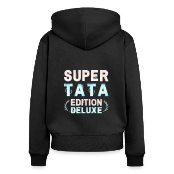 SUPER TATA EDITION DELUXE PASTEL ROSE BLEU - Sweat à capuche zippé Premium bio Femme - noir - Dos - Julia (174cm)