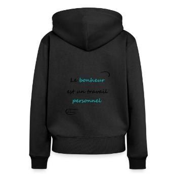 50 - Bonheur - Sweat à capuche zippé Premium bio Femme - noir - Dos - Julia (174cm)