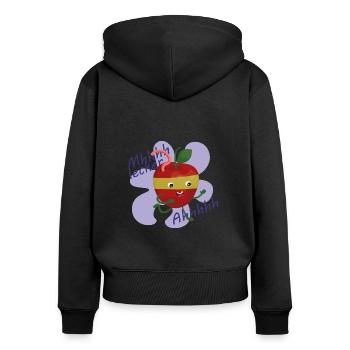 Apfel wird gebissen - Frauen Premium Bio Zip Hoodie - Schwarz - Hinten - Julia (174cm)