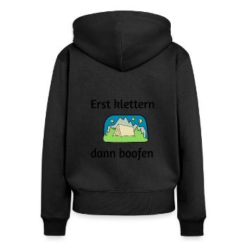Erst klettern dann boofen - Frauen Premium Bio Zip Hoodie - Schwarz - Hinten - Julia (174cm)