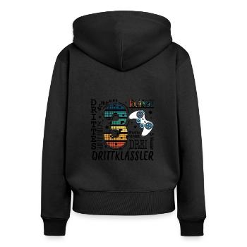 3. Klasse Gaming - Frauen Premium Bio Zip Hoodie - Schwarz - Hinten - Julia (174cm)