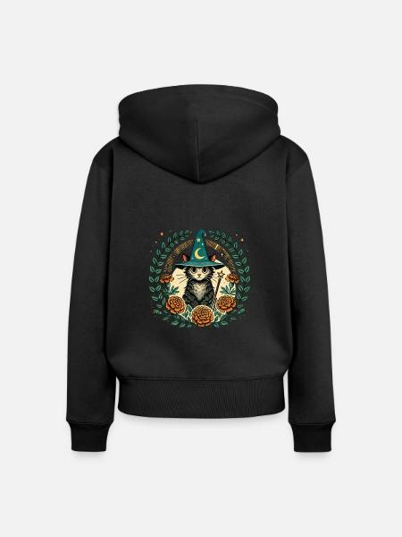 Wizard Kitty Katze - Frauen Premium Bio Zip Hoodie - Schwarz