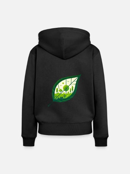 Blatt Frühling schräg - Frauen Premium Bio Zip Hoodie - Schwarz