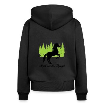 "Mach mir den Hengst: Stolze Männlichkeit" - Frauen Premium Bio Zip Hoodie - Schwarz - Hinten - Julia (174cm)