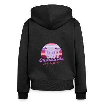 Chattitude - cadeau chat - amoureuse des chats - Sweat à capuche zippé Premium bio Femme - noir - Dos - Julia (174cm)