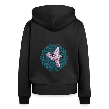 Mandala colibri. Bel oiseau et nature - Sweat à capuche zippé Premium bio Femme - noir - Dos - Julia (174cm)