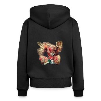 Oni Teddy Bär - Frauen Premium Bio Zip Hoodie - Schwarz - Hinten - Julia (174cm)