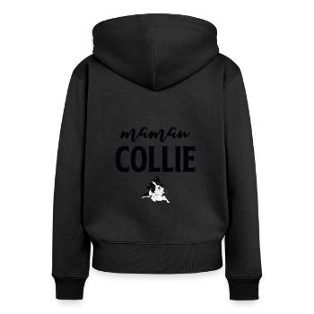 Maman collie 1 - Sweat à capuche zippé Premium bio Femme - noir - Dos - Julia (174cm)