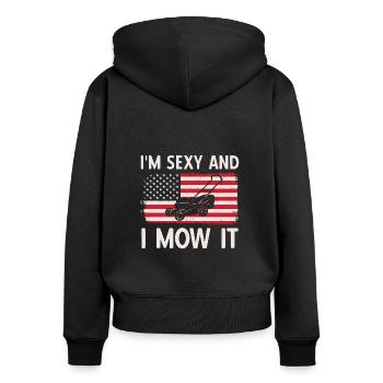 Rasenmäher Rasenpflege Vintage Lawnmower Sprüche - Frauen Premium Bio Zip Hoodie - Schwarz - Hinten - Julia (174cm)