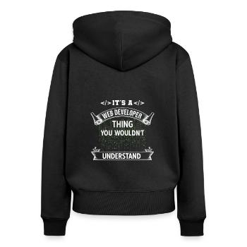 Webentwickler Programmierer Vintage Morgenroutine - Frauen Premium Bio Zip Hoodie - Schwarz - Hinten - Julia (174cm)