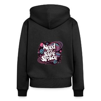 Ich brauche meinen sicheren Raum Freiraum - Frauen Premium Bio Zip Hoodie - Schwarz - Hinten - Julia (174cm)