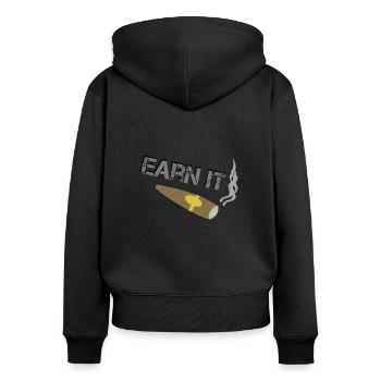 Earn it - Zigarre - Erfolg - Frauen Premium Bio Zip Hoodie - Schwarz - Hinten - Julia (174cm)