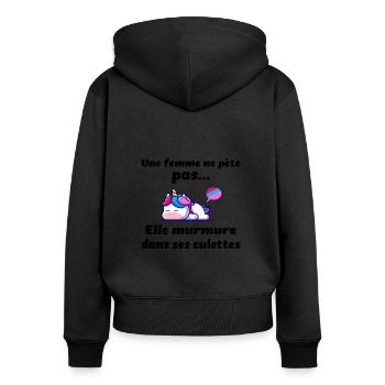Une femme ne pète pas t-shirt drôle idée cadeau - Sweat à capuche zippé Premium bio Femme - noir - Dos - Julia (174cm)