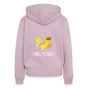 tongs picardes - Sweat à capuche zippé Premium bio Femme - rose poudré - Dos - Julia (174cm)
