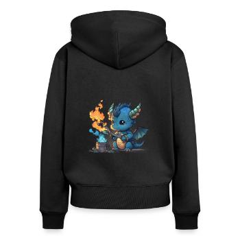 Blauber Baby Drache spielt mit Feuer und Eis! - Frauen Premium Bio Zip Hoodie - Schwarz - Hinten - Julia (174cm)