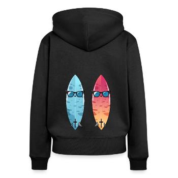Surfen Board Wasser Welle Meer Strand Urlaub - Frauen Premium Bio Zip Hoodie - Schwarz - Hinten - Julia (174cm)
