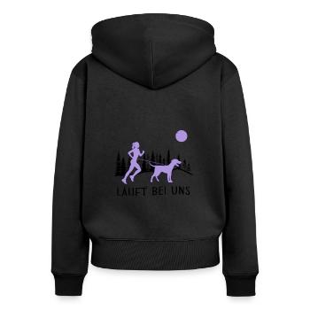 canicross zughund hundetraining zughundesport - Frauen Premium Bio Zip Hoodie - Schwarz - Hinten - Julia (174cm)