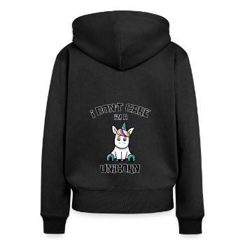 I don't care I'm a unicorn Shirt für Mädchen - Frauen Premium Bio Zip Hoodie - Schwarz - Hinten - Julia (174cm)