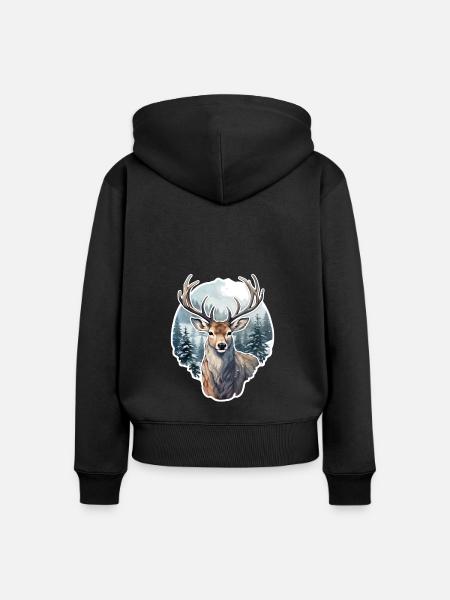Winterzeit Hirsch - Frauen Premium Bio Zip Hoodie - Schwarz