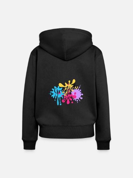 Dankbarkeit und Liebe - Frauen Premium Bio Zip Hoodie - Schwarz