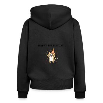 Chat Joyeux anniversaire idée cadeau doux - Sweat à capuche zippé Premium bio Femme - noir - Dos - Julia (174cm)