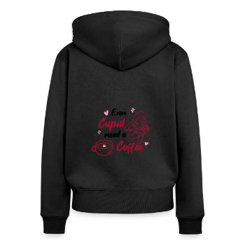 Even Cupid Needs A Coffee Valentine - Frauen Premium Bio Zip Hoodie - Schwarz - Hinten - Julia (174cm)