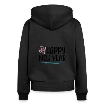 Design Happy New Year - Sweat à capuche zippé Premium bio Femme - noir - Dos - Julia (174cm)