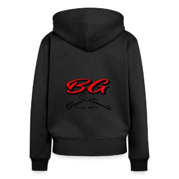 Texte / phrase / message / design / drôle / humour - Sweat à capuche zippé Premium bio Femme - noir - Dos - Julia (174cm)