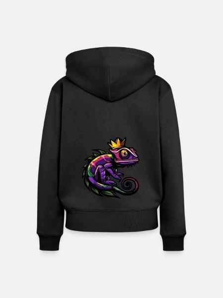 Chameleon Comic Krone - Frauen Premium Bio Zip Hoodie - Schwarz