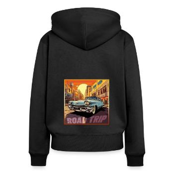 Road Trip,Car,America,Catoon Look - Women's Premium Organic Zip Hoodie - black - Back - Julia (174cm)