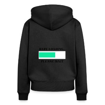 Schwanger Baby loading please wait Geschenkidee - Frauen Premium Bio Zip Hoodie - Schwarz - Hinten - Julia (174cm)