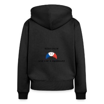 Keep calm France croissant gift idea funny - Women's Premium Organic Zip Hoodie - black - Back - Julia (174cm)