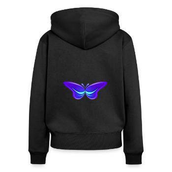 Blaues und violettes Schmetterlingslogo: Glatt und glänzend - Frauen Premium Bio Zip Hoodie - Schwarz - Hinten - Julia (174cm)