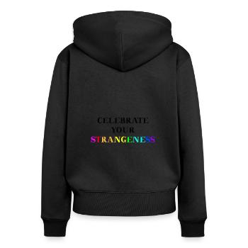 Celebrate your strangeness Geschenkidee LGBTQ+ - Frauen Premium Bio Zip Hoodie - Schwarz - Hinten - Julia (174cm)