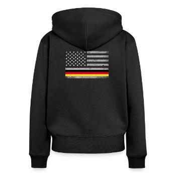 Allemagne Etats-Unis Drapeau Nation Cadeau pays - Sweat à capuche zippé Premium bio Femme - noir - Dos - Julia (174cm)