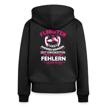 Floristen Helfen - Frauen Premium Bio Zip Hoodie - Schwarz - Hinten - Julia (174cm)