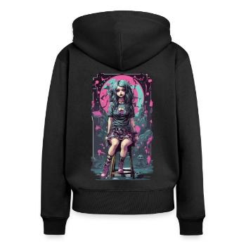Gothique e-girl Anime Esthétique Dark Magic - Sweat à capuche zippé Premium bio Femme - noir - Dos - Julia (174cm)