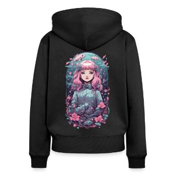 Conception sous-marine magique Anime Goth - Sweat à capuche zippé Premium bio Femme - noir - Dos - Julia (174cm)