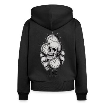 Schädel und Uhren Zeitkunst - Frauen Premium Bio Zip Hoodie - Schwarz - Hinten - Julia (174cm)