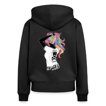 Fille cheveux colorés rocker soul - Sweat à capuche zippé Premium bio Femme - noir - Dos - Julia (174cm)