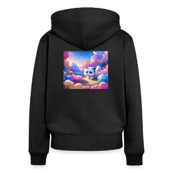 Un chat d’anime mignon dans un jardin de nuages coloré - Sweat à capuche zippé Premium bio Femme - noir - Dos - Julia (174cm)